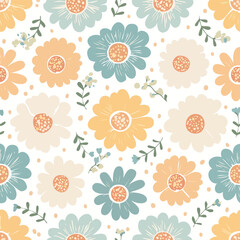 Cutout flowers and floral elements seamless pattern. Scandinavian geometric abstract modern plants and leaves. Simple vector background. Hand drawn graphic design for paper, textile, fabric