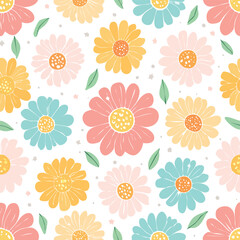 Cutout flowers and floral elements seamless pattern. Scandinavian geometric abstract modern plants and leaves. Simple vector background. Hand drawn graphic design for paper, textile, fabric