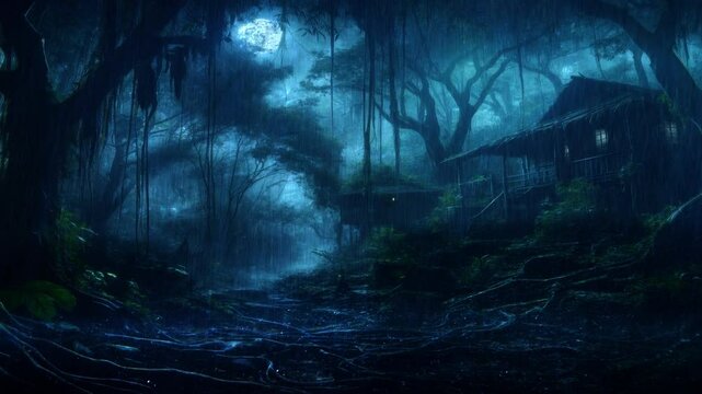 Rain Falls In The Forest