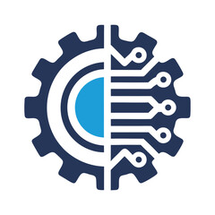Abstract Gear Cogwheel Circuit Board Technology Icon Blue White Navy Digital Innovation Engineering