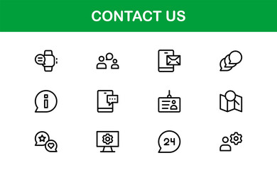 Professional Contact Us Icons Featuring Phone, Email, Message, and Address Graphics in Minimal Vector Style