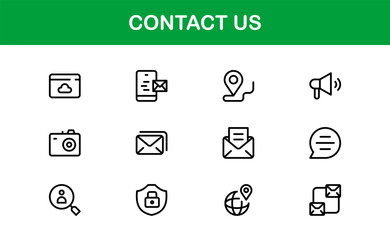 Professional Contact Us Icons Featuring Phone, Email, Message, and Address Graphics in Minimal Vector Style