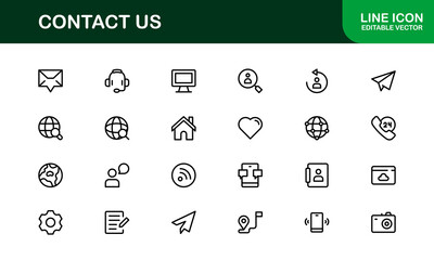 Professional Contact Us Icons Featuring Phone, Email, Message, and Address Graphics in Minimal Vector Style