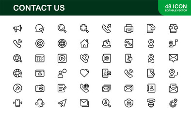 Professional Contact Us Icons Featuring Phone, Email, Message, and Address Graphics in Minimal Vector Style