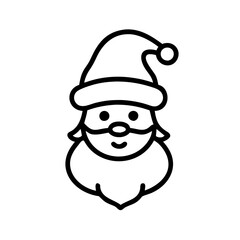 Simple black and white line art icon of santa claus face