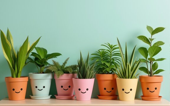 Fototapeta Diverse group with potted plants smiling for eco-friendly lifestyle theme. High quality