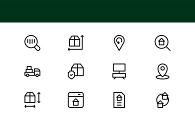 Moving Service Line Icon Pack. Minimal, unique collection showcasing professional moving, shipping, cargo, and transport symbols. Perfectly designed for versatile use.