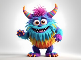 Naklejka premium Colorful Cartoon Monster with Big Eyes and Fluffy Fur
