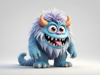 Fototapeta premium Cute and Playful Blue Monster Character with Big Eyes and Fur