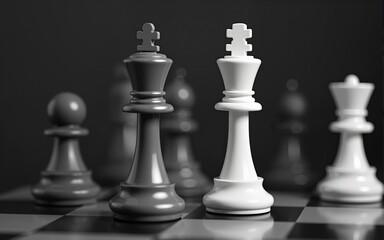 Black and white chess piece contrast - diversity and racial inequality theme. High quality