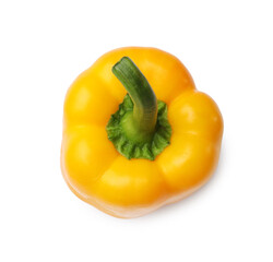 One fresh yellow bell pepper isolated on white, top view