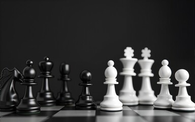 Black and white chess piece contrast - diversity and racial inequality theme. High quality