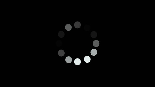 Dots, circle and animation icon for loading with waiting, slow connection and problem for online glitch.Abstract design, graphic and symbol on black background for