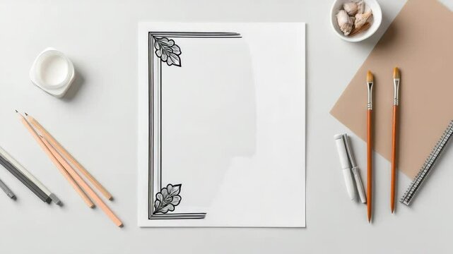 Creative handdrawn frame progression with artistic tools and coffee