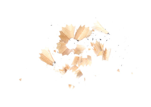 Pencil shavings isolated on white, top view