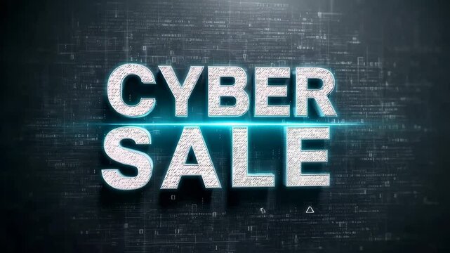 Dynamic cyber sale animation with digital glitch effects and futuristic text movement