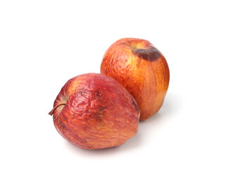 Two whole rotten apples isolated on white
