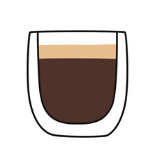Cartoon glass of espresso coffee. Vector flat illustration.