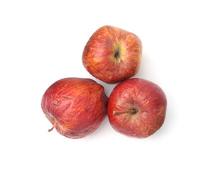 Rotten apples isolated on white, top view