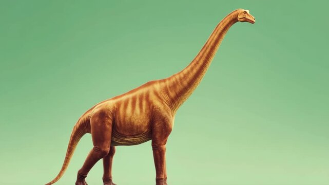 Graceful brachiosaurus strolling across verdant landscape in fluid motion