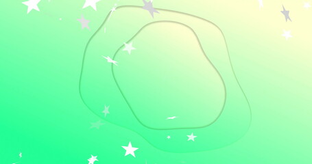 Layered abstract green outline shape floating on graphic design canvas, with white star shapes