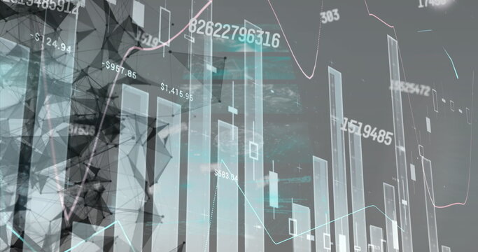 Displaying data visualization with 3D bar charts, line graphs and silhouette in finance dashboard
