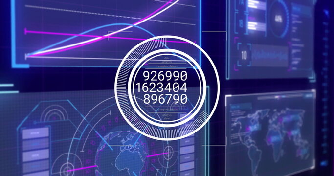 Futuristic dashboard displaying floating data panels in control center, with circular HUD gauge