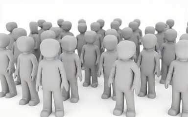 A large group of stick figure people represents diversity and unity in a simple 3D rendering.. High quality