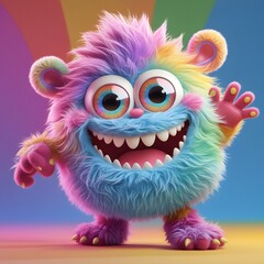 Fototapeta premium Colorful Furry Monster Character with Big Eyes and Playful Smile
