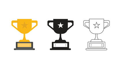 Trophy cup icon set collection in flat style. Award prize vector illustration on isolated background. Champion sports event sign business concept.