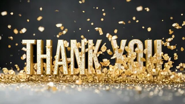 Glittering grainfall unveils golden thank you in elegant motion animation