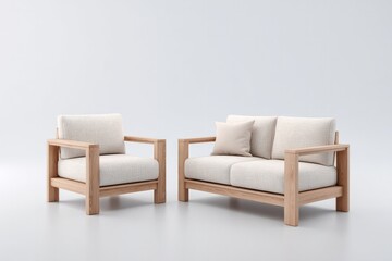 collection of minimalistic garden furniture positioned elegantly on white background