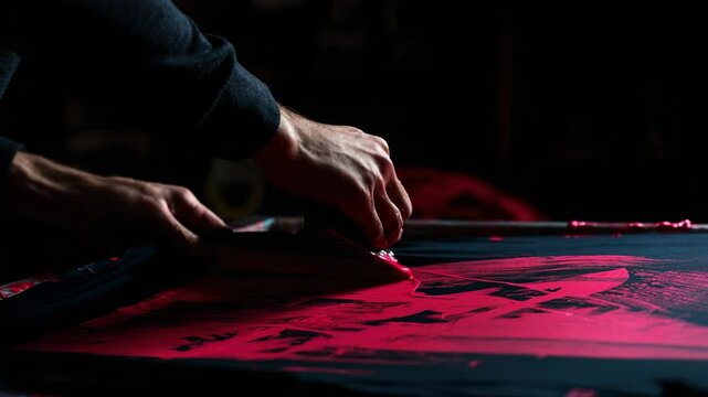 Close-up of screen printing process.