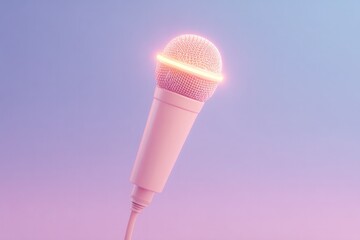 glowing karaoke microphone against vibrant neon background