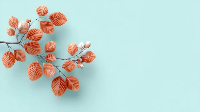 Gentle motion of orange leaves and buds on teal background