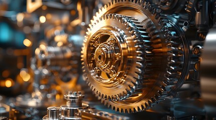 A detailed image showcasing the intricate workings of a gear system. The precision engineering and metallic shine are captivating. A Close-Up of Complex Machinery appliances