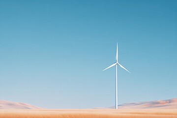 Obraz premium minimalistic composition featuring solitary wind turbine standing tall against clear pale sky blades gracefully reaching