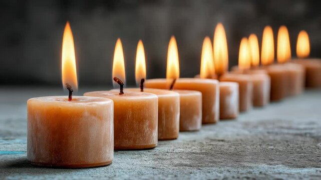 Serene candle rows flickering in tranquil symmetry