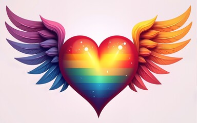Rainbow Heart with Angel Wings - Vibrant Poster Design for Pride Celebrations. High quality