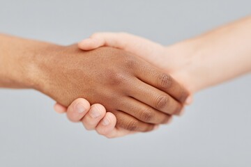 pair of diverse hands one reaching out with open palm set against plain background symbolizing and support with ample