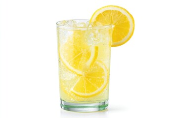 refreshing glass of lemonade with slice of lemon isolated on clean white background perfect for ad designs minimalistic
