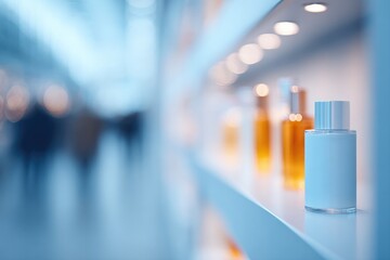 serene hallway in eco-store blurred people moving thoughtfully along aisles