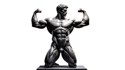 An isolated bronze sculpture of a man, reminiscent of ancient David, stands as a medieval war monument