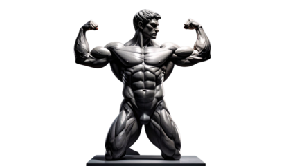 An isolated bronze sculpture of a man, reminiscent of ancient David, stands as a medieval war monument