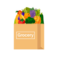 Paper bag with vegetables and fruits.