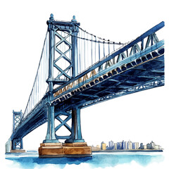 Bridges Connections, watercolor drawing vector, isolated on a white background.