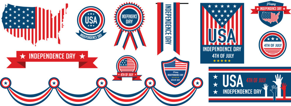 Independence Day design elements flag symbols vector file.