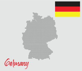 Obraz premium Dotted Halftone Vector Map of Germany with Flag and Country Name
