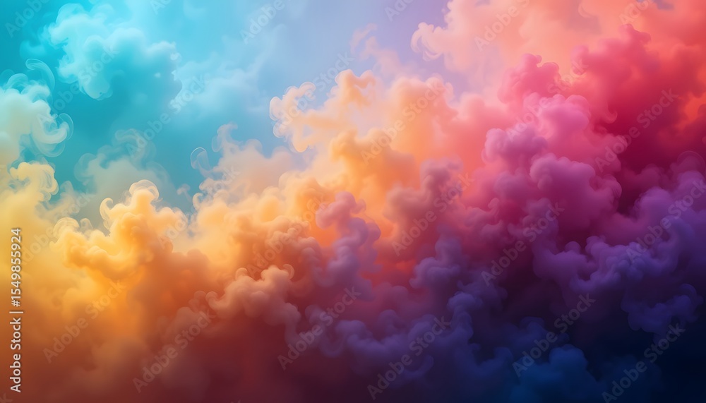 Poster Abstract Gradient Background Texture, Cool Blues, Warm Yellows Merge. Soft Smoky Effect, Dynamic Design. Creates Atmospheric Depth For Creative Projects. Perfect For Designers.
