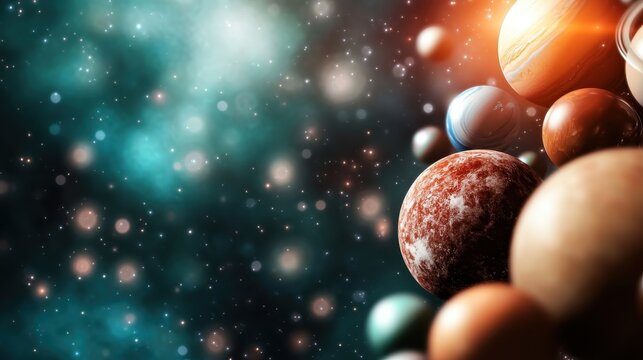 An artistic depiction of vibrant planets floating in a cosmic space, representing the wonder of the universe and our exploration of the unknown depths of space. - Powered by Adobe